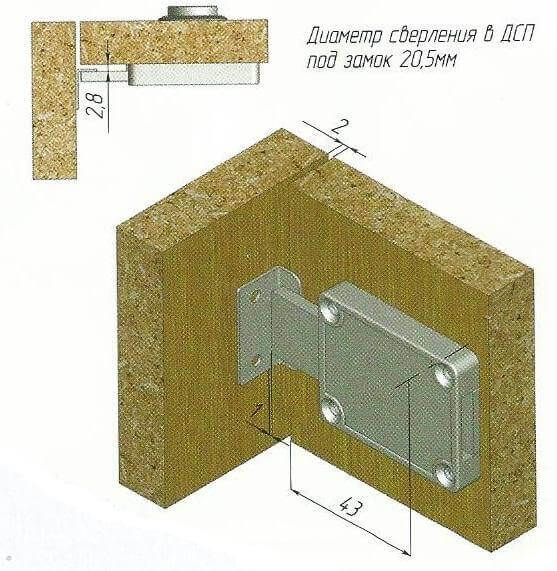 Замок врезной, размеры